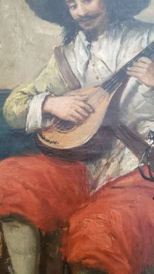 Huile sur toile XIXème"Le troubadour à la mandoline"