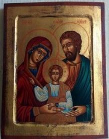 Très belle icône de la Sainte Famille peinte à la main