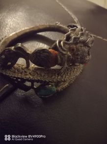 bracelet ancien argent massif corail et turquoise 