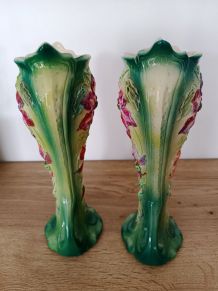 Vases art nouveau barbotine 1900 (la paire)
