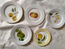5 assiettes à dessert peintes à la main décor "fruits"