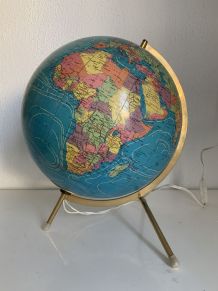 Globe vintage 1975 terrestre verre tripode doré Taride - 32 