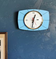 Horloge formica vintage pendule murale silencieuse FFR bleu