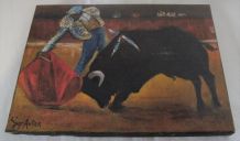 Peinture sur toile tauromachie corrida signé Guy Auber