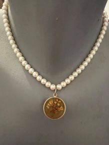 Collier perles fleurs séchées 