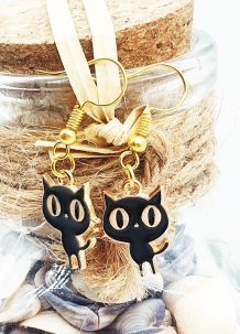 Boucles d'oreilles en métal doré forme chat noir grands yeux