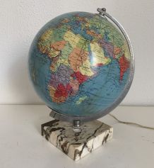 Globe vintage 1961 terrestre Taride verre marbre - 29 cm