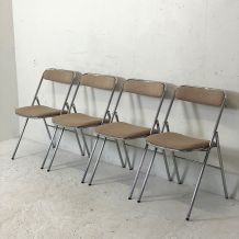 Ensemble de 4 chaises pliantes Souvignet beiges vintage 70's