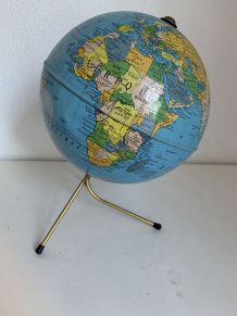 Globe vintage 1960 terrestre doré Taride tripode - 28 cm