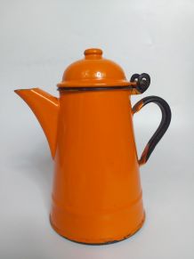 Cafetière émaillée oranges vintage 70" des années seventies