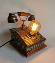 Lampe bois chevet salon bureau téléphone vintage "Art déco"