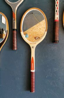 Miroir mural ovale bois raquette tennis vintage "Slazenger"