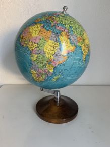 Globe vintage 1985 terrestre Taride bois - 37 cm 