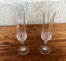 2 flûtes à champagne Cristal d'Arques modèle Lonchamp Vintag