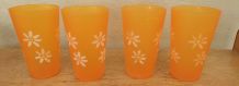 4 verres à limonade vintage orange à fleurs blanches 