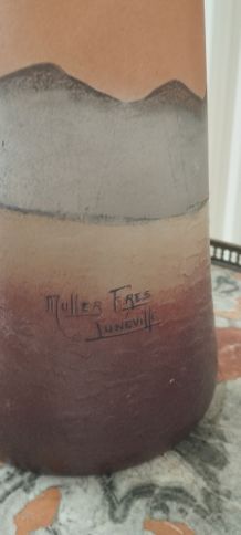 Grand Vase Muller "au désert" signé 40 x 15 cm Art Déco - Co