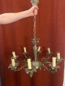 Superbe lustre à branches argenté, beaucoup de charme 