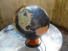globe terrestre, socle en bois, méridien en métal