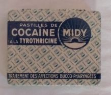 Boîte ancienne en tôle MIDY pastilles COCAÏNE. 