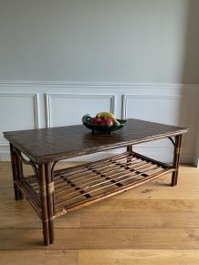 Table basse de salon en bambou brun vintage