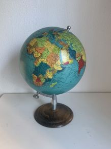 Globe vintage 1969 terrestre bois Taride mappemonde - 36cm