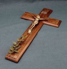 Grand Crucifix en Chêne et Laiton - Ancien (1920) - French -