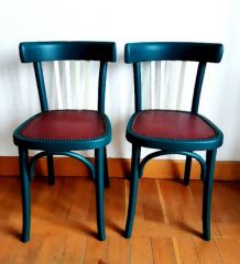 Paire de chaises en bois bistrot vert émeraude vintage 
