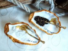 Salière et poivrière de table, coquille d'huîtres décorative