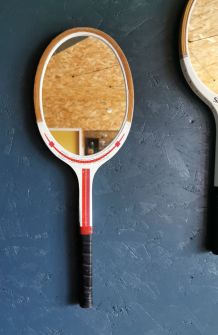 Miroir mural ovale bois raquette tennis vintage Donnay blanc