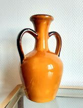 Grand vase amphore en céramique orange vintage 