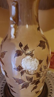 lampe ceramique fleurs pivoines
