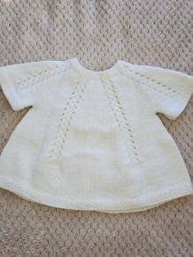 Gilet Création laine layette blanche, tricot fait 0-3 mois