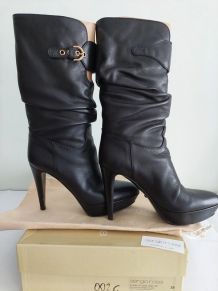 2C* Sergio ROSSI - sexy bottes noires de luxe full cuir (38)