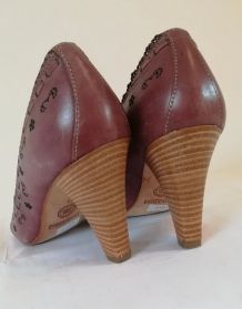 797A* Y-ENZO sexy escarpins peep toe aubergine tout cuir (39