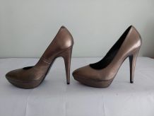 204C* MARCH 23 sexy shoes bronze cuir talons 13 cm (40)