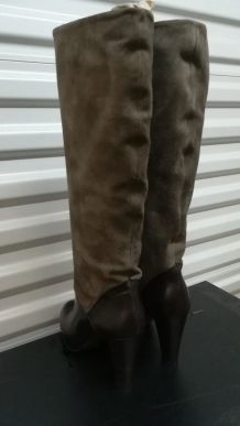 Rosella Lopes - superbes bottes chocolat-beige tout cuir (40