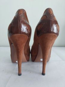 154C* OVYE superbes escarpins bruns cuir high heels (39)