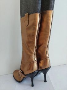 37C* Casadei - superbes bottes sexy dorées tout cuir (36,5)