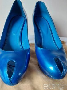 Sergio ROSSI sexy escarpins luxe bleu tout cuir peep toe (39