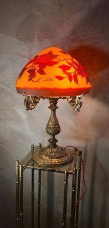 grande lampe champigon bronze pate de verre magnifique signé