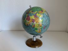 Globe terrestre vintage 1960 Girard et Barrère bois - 29 cm