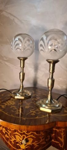 paire lampe de chevet laiton et boule verre 32x160
