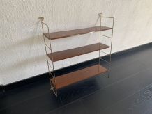 Etagère vintage 1960 métal bois et doré - 70 x 59 cm