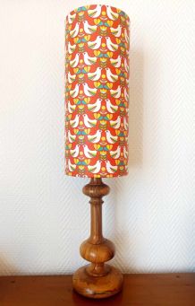 Lampe en bois d'olivier et abat-jour sur mesure vintage 