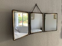Miroir vintage 1930 triptyque barbier cristal biseauté noir 