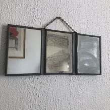 Miroir vintage 1940 triptyque barbier bateau - 16 x 37
