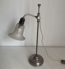 Lampe vintage 1930 Art Déco bureau laiton nickelé verre dépo