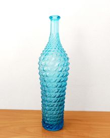 Bouteille diamant en verre d’Empoli bleu 1950