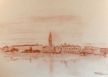 Tableau sanguine  signé vue de Venise 