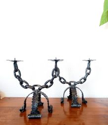 Paire de bougeoirs brutalistes Italie, 1970